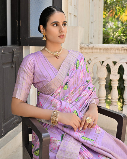 Purple Banarasi Silk Zari Woven Saree For Festival