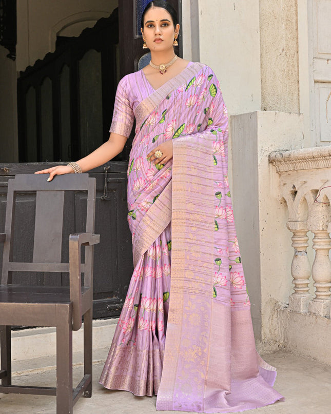 Purple Banarasi Silk Zari Woven Saree For Festival