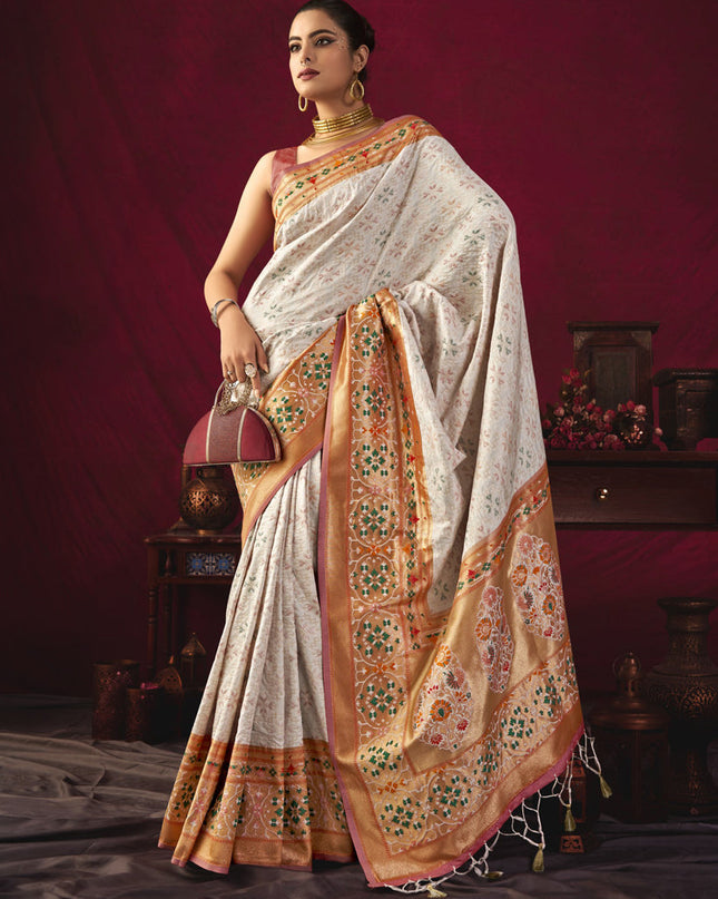 White Paithani Silk Zari Woven Saree For Festival