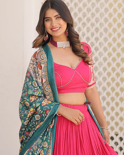 Rani Pink Viscose Jacquard Printed Lehenga Choli for Festival