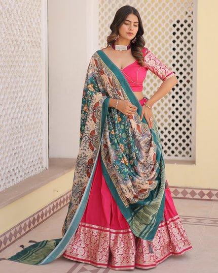 Rani Pink Viscose Jacquard Printed Lehenga Choli for Festival