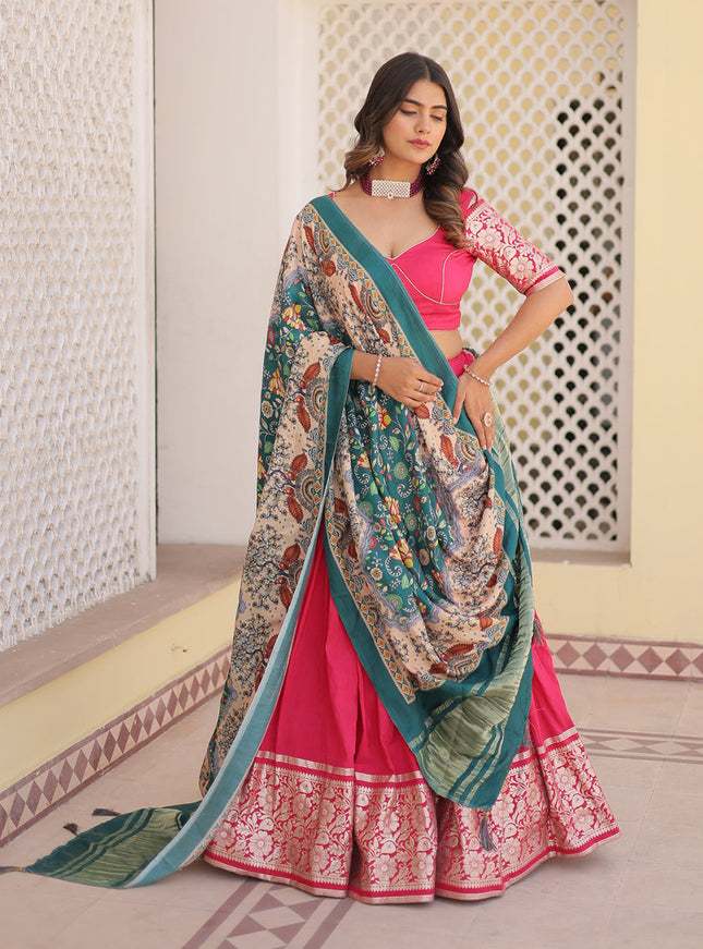 Rani Pink Viscose Jacquard Printed Lehenga Choli for Festival