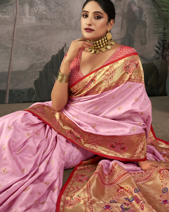 Pink Paithani Silk Zari Woven Saree