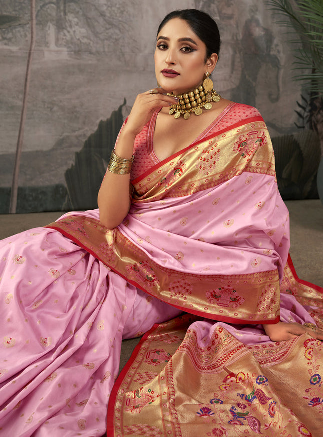Pink Paithani Silk Zari Woven Saree