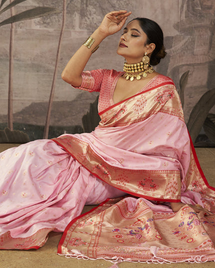 Pink Paithani Silk Zari Woven Saree