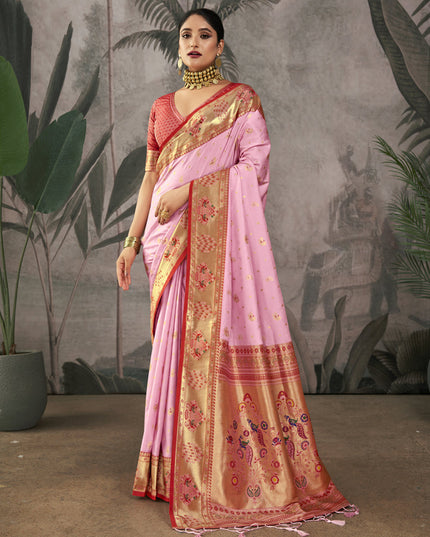 Pink Paithani Silk Zari Woven Saree
