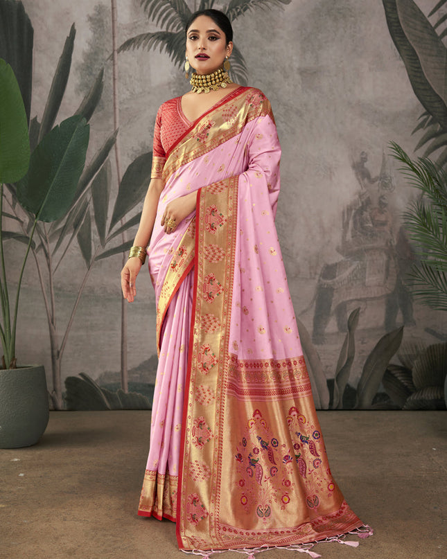 Pink Paithani Silk Zari Woven Saree