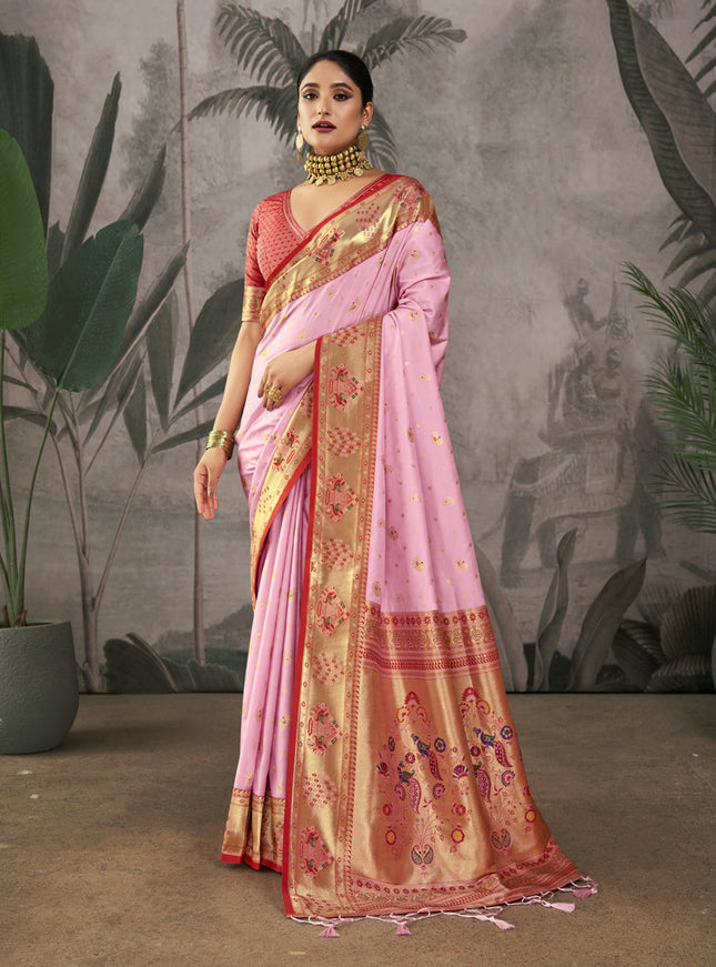 Pink Paithani Silk Zari Woven Saree