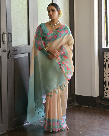 Cream Banarasi Silk Zari Woven Saree For Festival