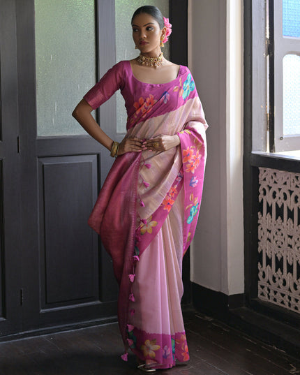 Purple Banarasi Silk Zari Woven Saree For Festival