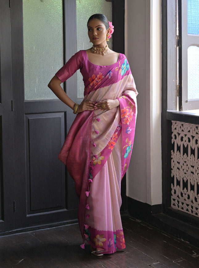 Purple Banarasi Silk Zari Woven Saree For Festival