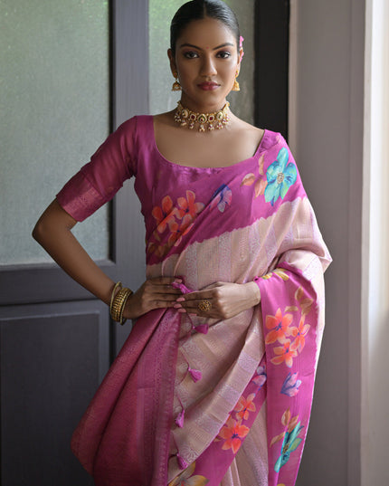 Purple Banarasi Silk Zari Woven Saree For Festival