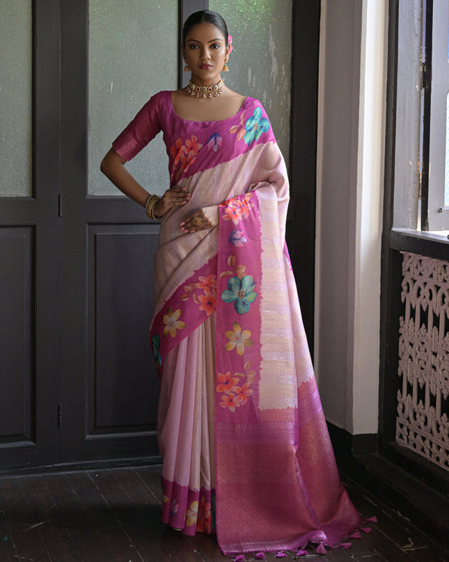 Purple Banarasi Silk Zari Woven Saree For Festival