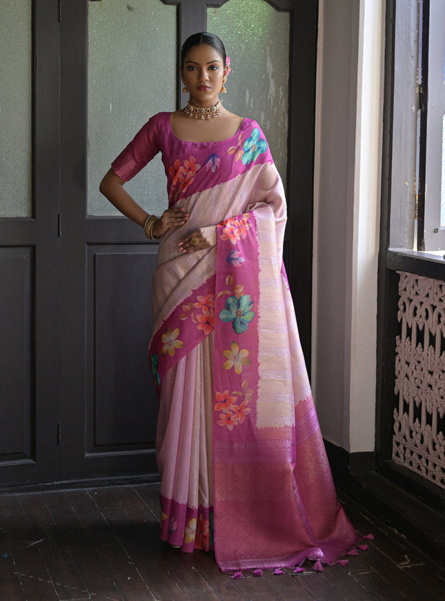 Purple Banarasi Silk Zari Woven Saree For Festival