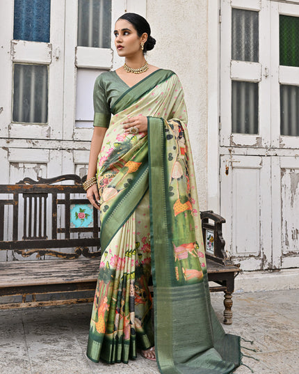 Green Soft Tussar Silk Zari Woven Saree For Festival