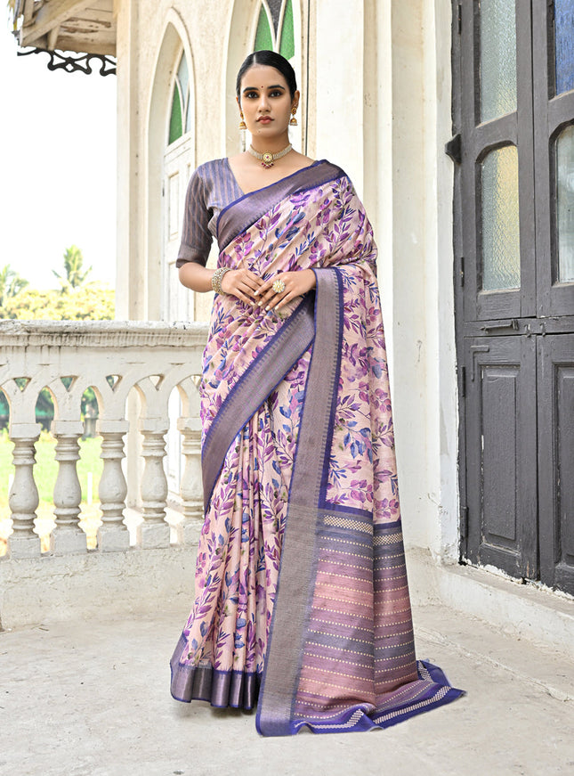Purple Soft Tussar Silk Zari Woven Saree For Festival
