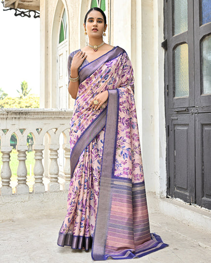 Purple Soft Tussar Silk Zari Woven Saree For Festival