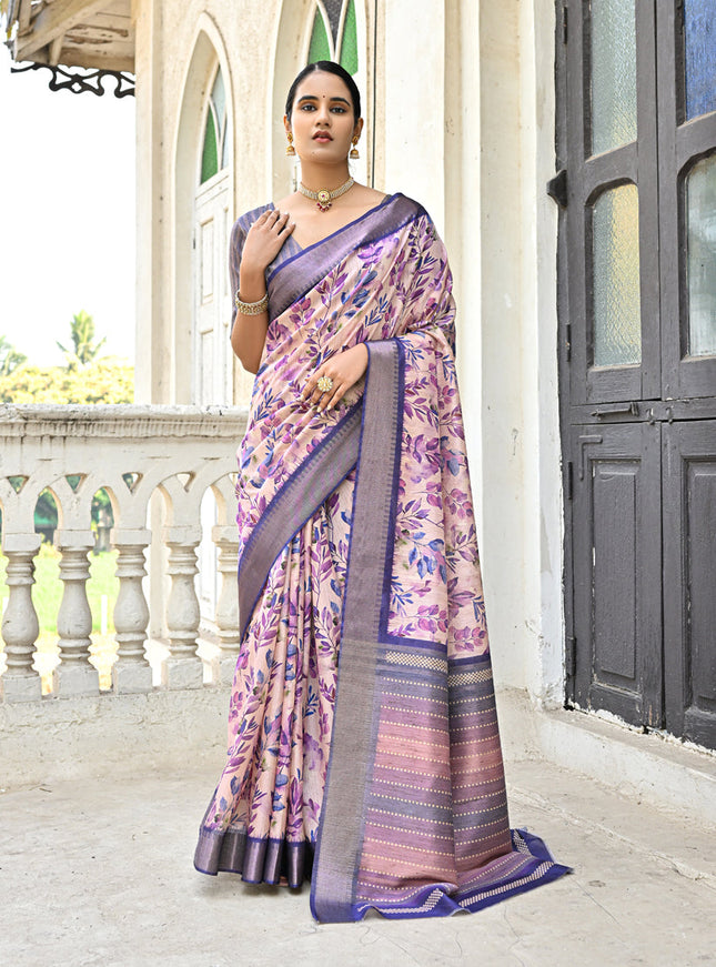 Purple Soft Tussar Silk Zari Woven Saree For Festival