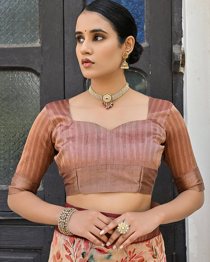 Brown Soft Tussar Silk Zari Woven Saree For Festival