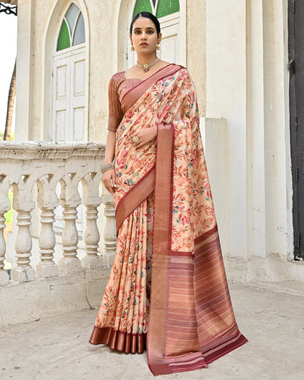 Brown Soft Tussar Silk Zari Woven Saree For Festival
