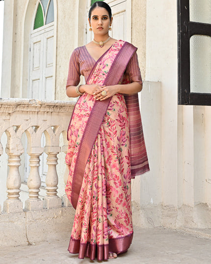 Pink Soft Tussar Silk Zari Woven Saree For Festival