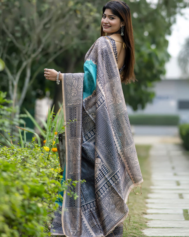 Rama Green Soft Tussar Silk Zari Woven Saree For Festival