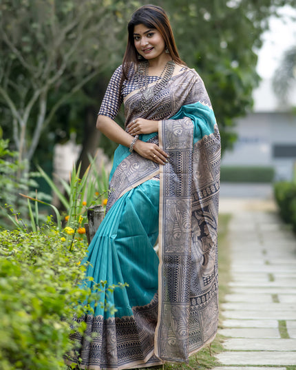 Rama Green Soft Tussar Silk Zari Woven Saree For Festival