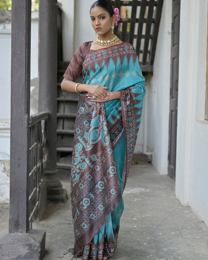 Firozi Soft Tussar Silk Zari Woven Saree For Festival