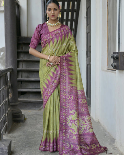 Mahendi Green Soft Tussar Silk Zari Woven Saree For Festival