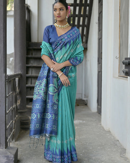 Rama Green Soft Tussar Silk Zari Woven Saree For Festival