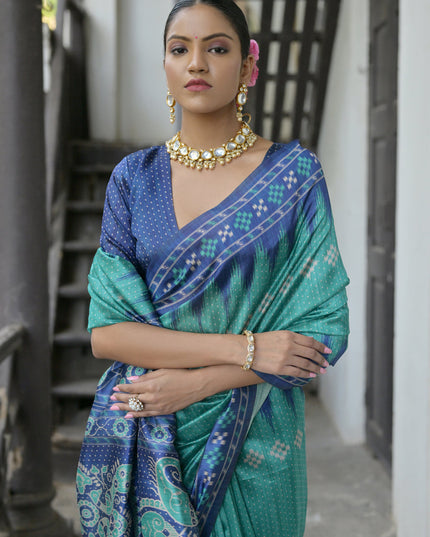 Rama Green Soft Tussar Silk Zari Woven Saree For Festival