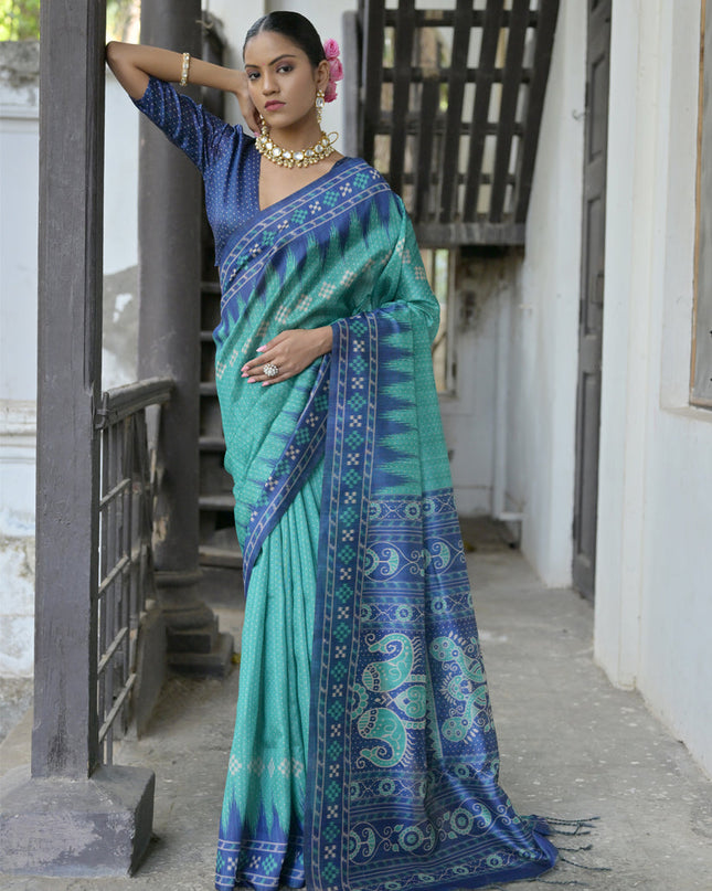 Rama Green Soft Tussar Silk Zari Woven Saree For Festival