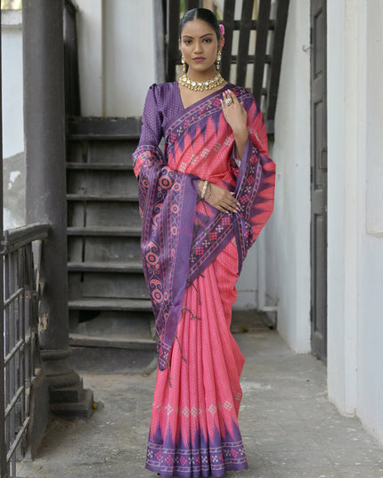 Coral Pink Soft Tussar Silk Zari Woven Saree For Festival