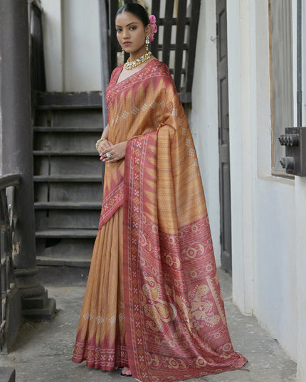 Yellow Soft Tussar Silk Zari Woven Saree For Festival