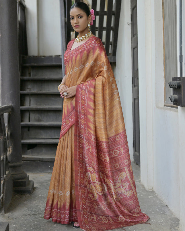 Yellow Soft Tussar Silk Zari Woven Saree For Festival