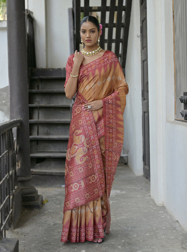 Yellow Soft Tussar Silk Zari Woven Saree For Festival
