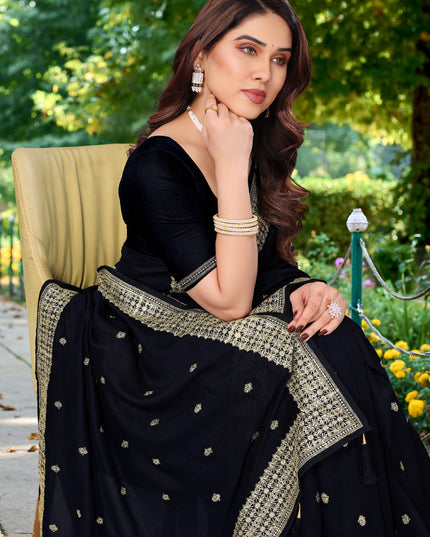 Black Silk Georgette Embroidered Saree