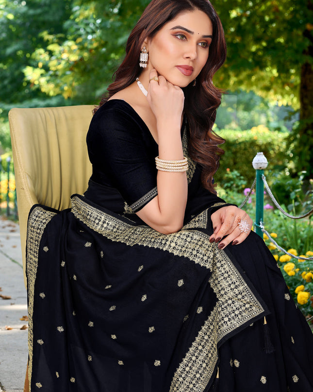 Black Silk Georgette Embroidered Saree