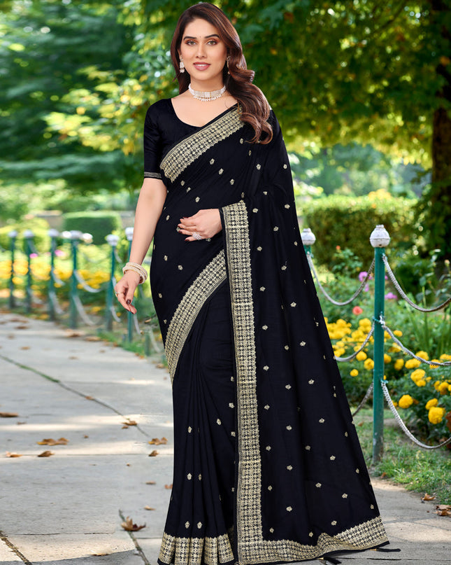 Black Silk Georgette Embroidered Saree