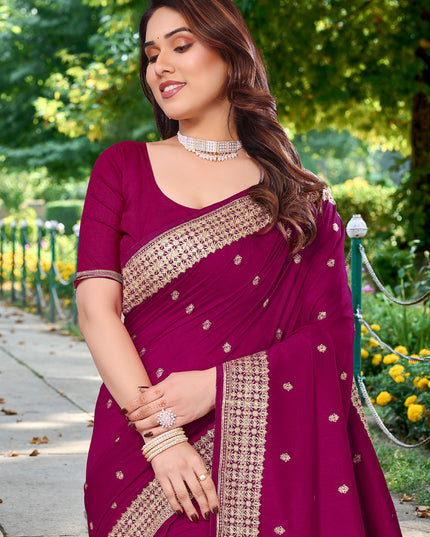 Magenta Silk Georgette Embroidered Saree