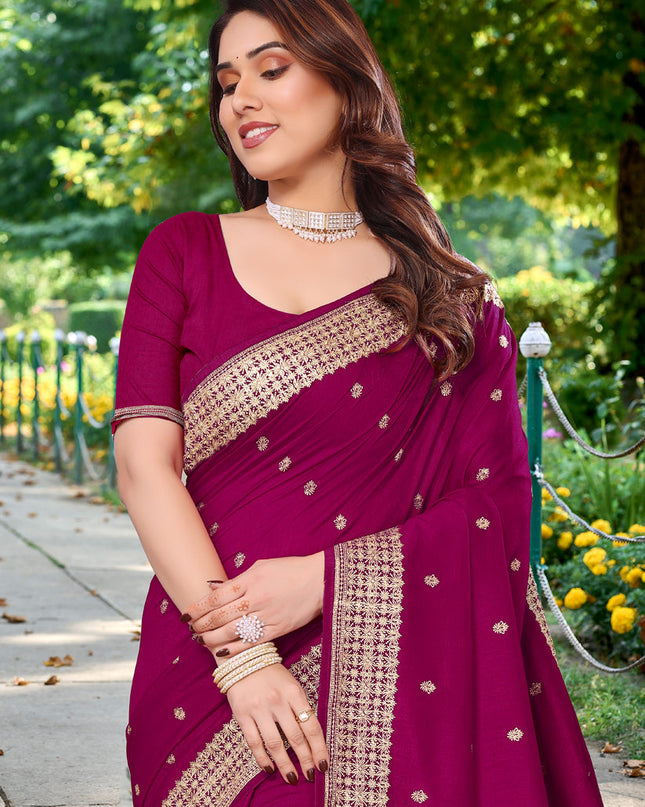Magenta Silk Georgette Embroidered Saree