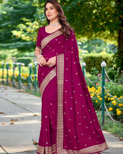 Magenta Silk Georgette Embroidered Saree