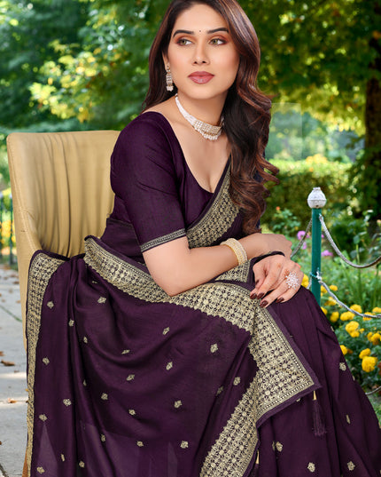 Burgundy Silk Georgette Embroidered Saree