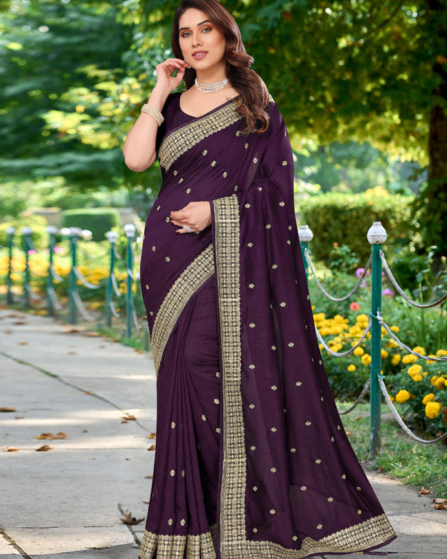 Burgundy Silk Georgette Embroidered Saree