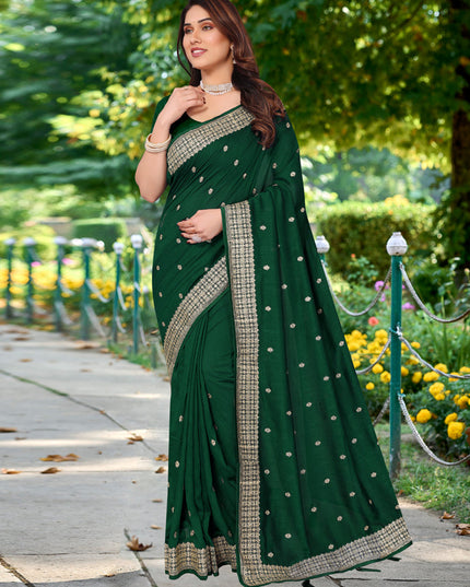 Forest Green Silk Georgette Embroidered Saree