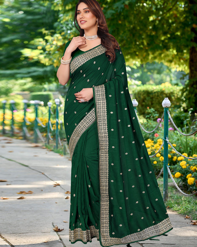 Forest Green Silk Georgette Embroidered Saree