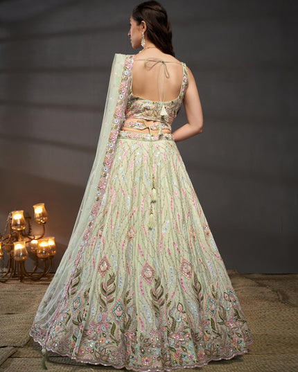 Pastel Green Chiffon Embroidered Designer Wedding Lehenga Choli
