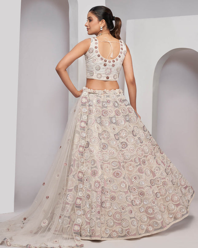 White Soft Net Embroidered Wedding Lehenga Choli