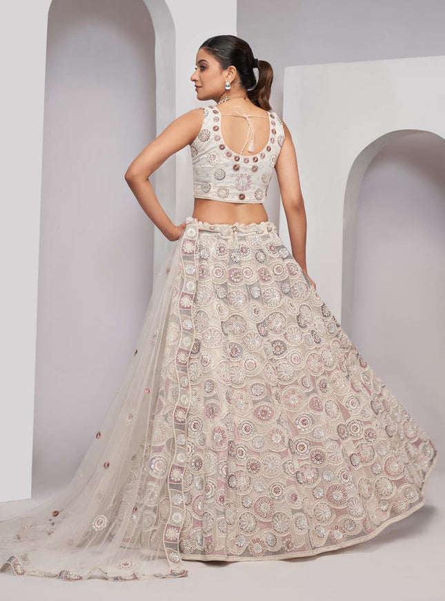White Soft Net Embroidered Wedding Lehenga Choli