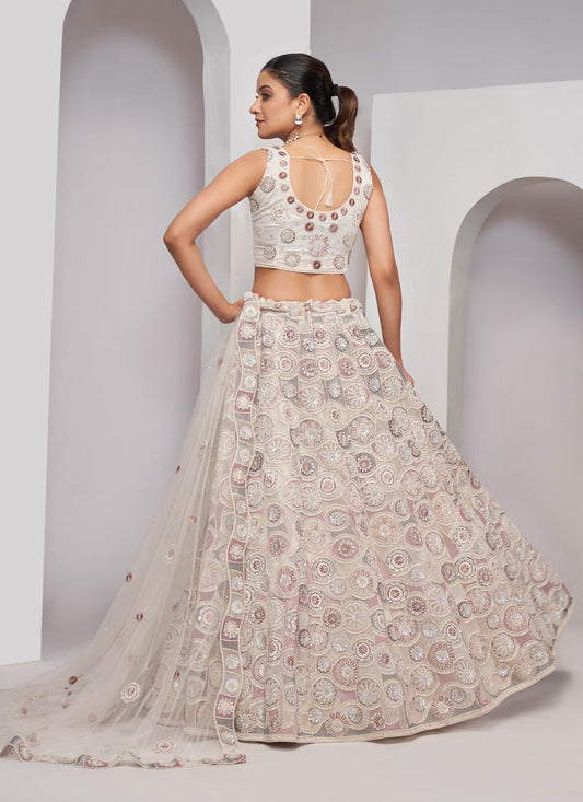 White Soft Net Embroidered Wedding Lehenga Choli